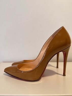 Christian Louboutin Tan Patent Leather Pigalle Stiletto Pumps